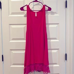 Hot pink tank with lace bottom